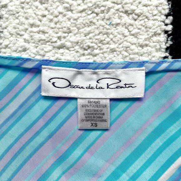 Oscar de la Renta Blue and Turquoise Striped Mini Slip Dress - Picture 3 of 3